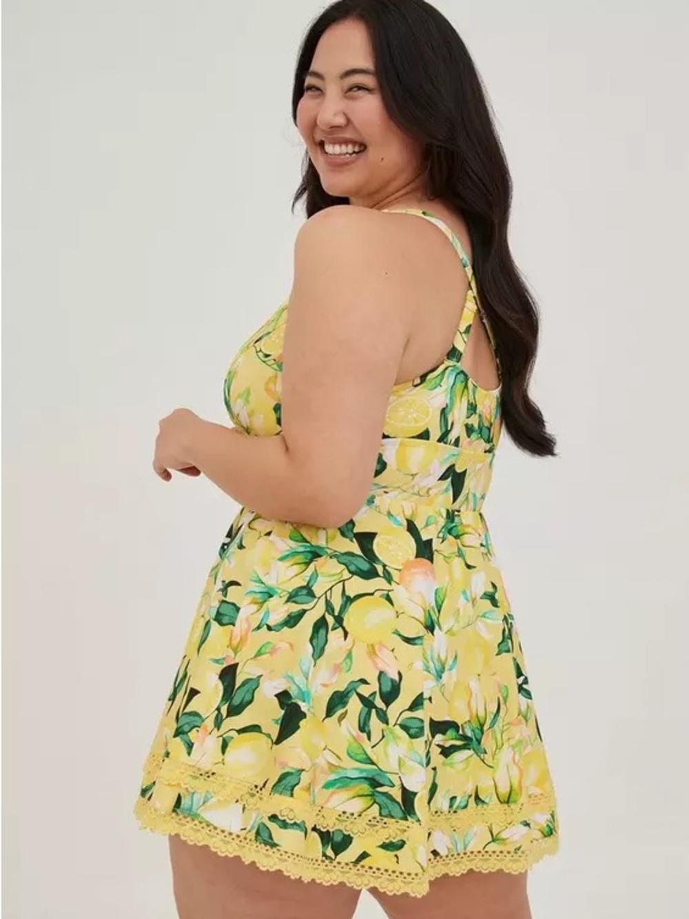 Torrid Yellow Floral Halter Swimdress with Lemon Print 3X - Picture 2 of 10